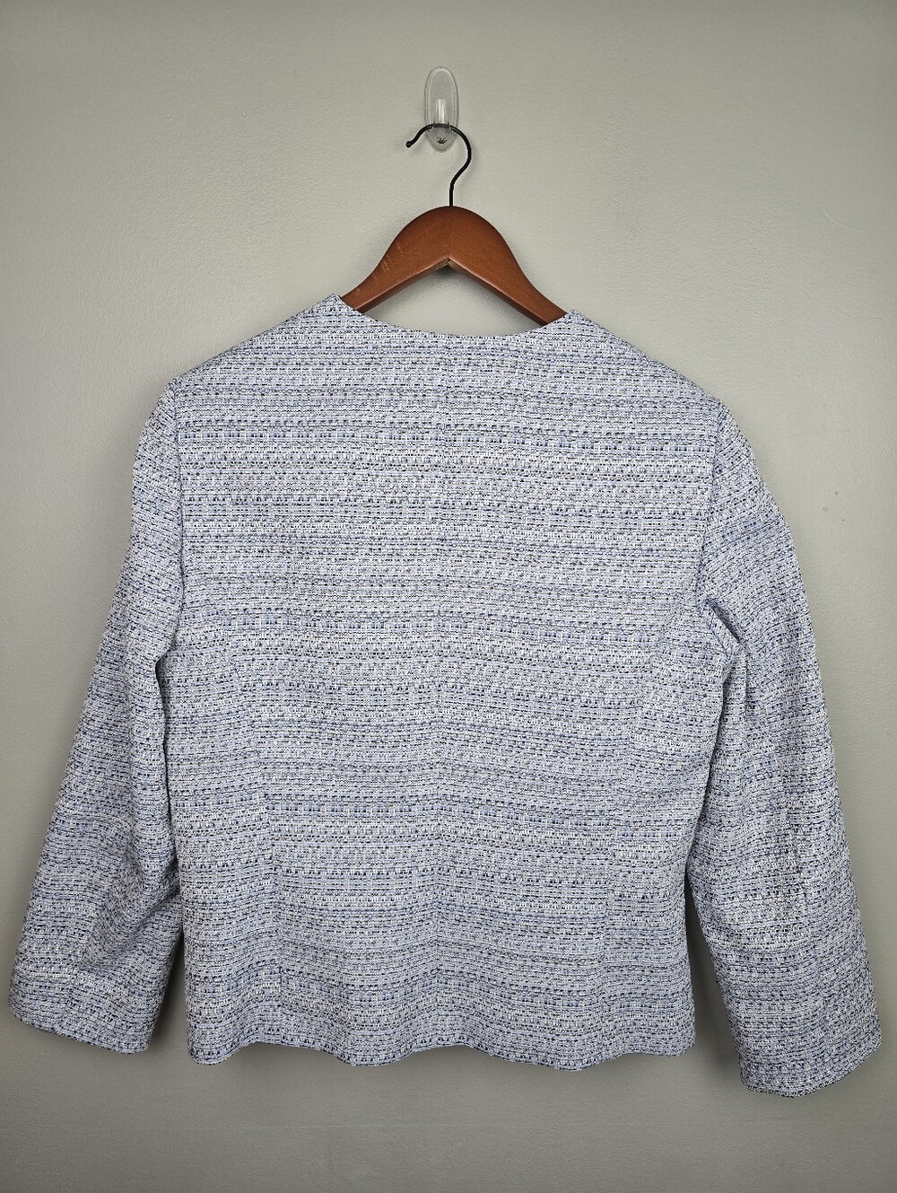 Kasper Tweed 3/4 Sleeve Open Front Blazer Blue Womens Sz 8 Office Career Preppy - Picture 2 of 11